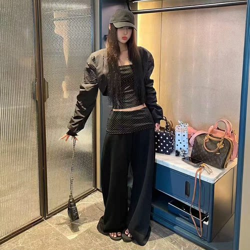 韩系辣妹性感修身波点抹胸三件套