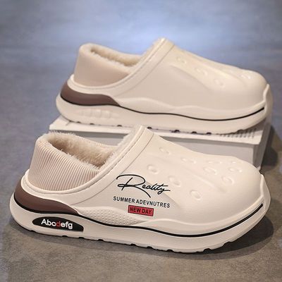 品牌棉拖鞋情侣秋冬季加绒棉鞋皮毛一体防滑踩屎感保暖包头拖鞋男