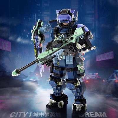 iblock城市英雄积木城市飓风行动特警特种兵机甲积木模型拼装玩具