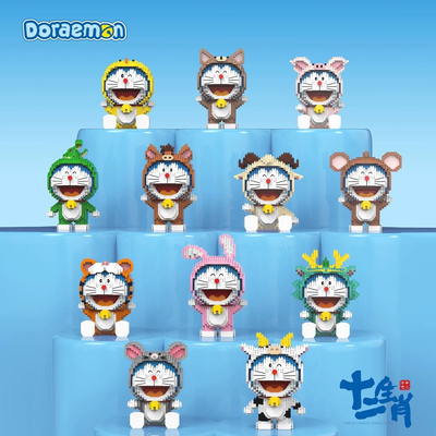 贝乐迪哆啦a梦十二生肖系列微颗粒积木女孩益智拼装玩具蛇年礼物