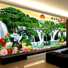 流水生财钻石画2025新款客厅满钻旭日东升砖石贴画十字绣山水风景