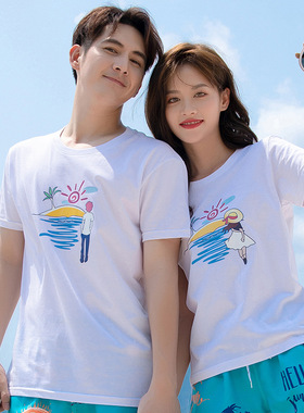 白色t恤女短袖情侣装潮夏装沙滩蜜月2025新款宽松超火cec纯棉针织