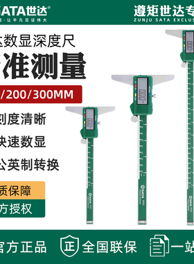 世达数显深度尺0-300mm工业级高精度不锈钢游标深度尺91551