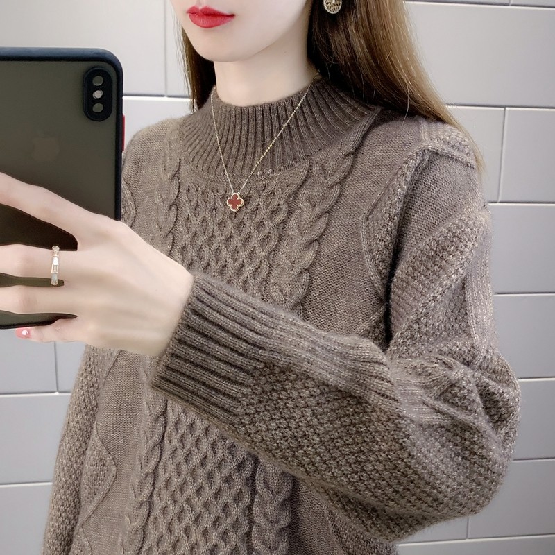 2025冬季新款女士半高领毛衣宽松加厚套头针织衫保暖打底衫上衣女,女装/女士精品,毛衣,淘宝优惠券,粉丝福利购,淘宝优惠卷