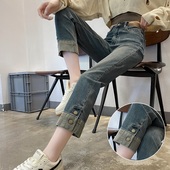 九分直筒裤 复古蓝烟管牛仔裤 窄版 2026年高腰修身 小个子 女士春夏季
