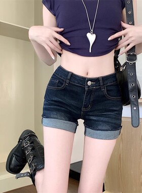 加长3CM 美式辣妹低腰性感超短裤牛仔裤女夏季设计感卷边短裤子