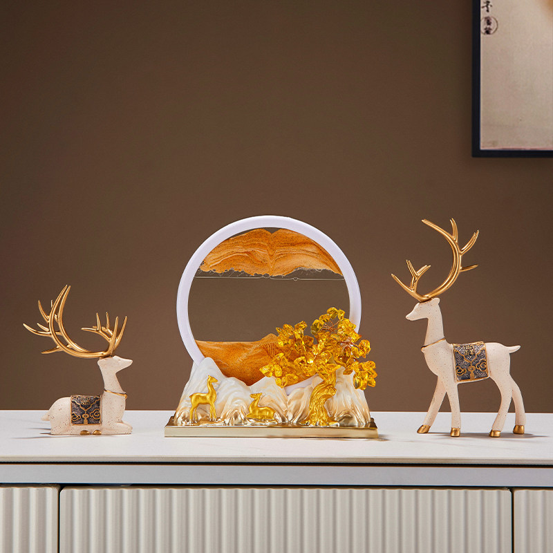 招财福鹿流沙画摆件家居新中式玄关酒柜客厅电视柜装饰品乔迁礼物,家居饰品,装饰摆件,淘宝优惠券,粉丝福利购,淘宝优惠卷