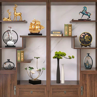 高档酒柜装饰摆件新中式禅意书房展示博古架家居客厅电视柜工艺品