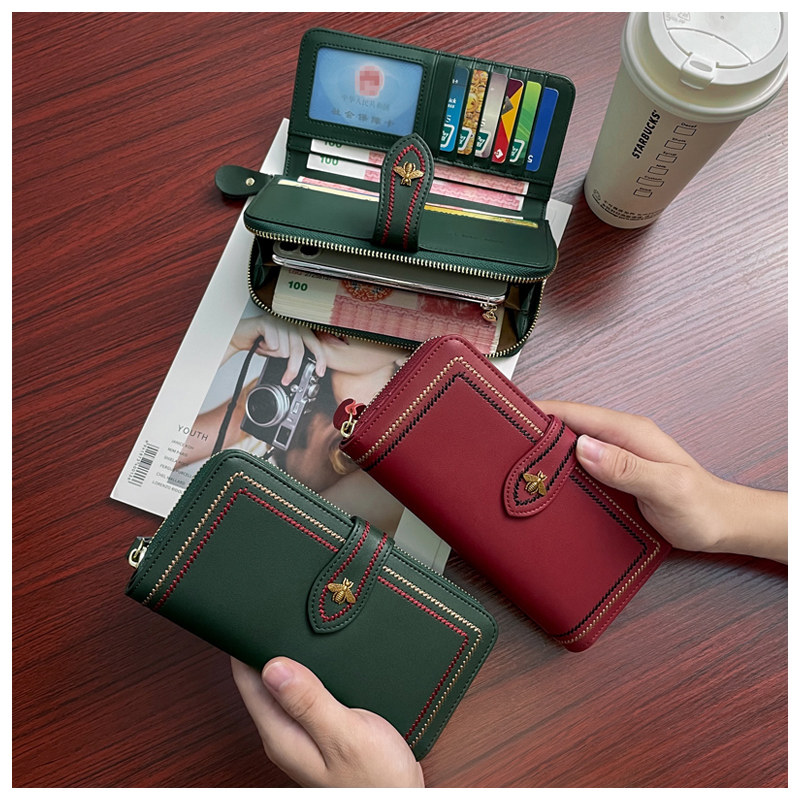 钱包女真皮长款大容量时尚女士钱夹2025新款简约复古女式手拿包潮