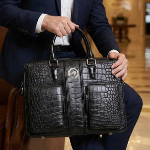 黑曼巴鹰头雾面哑光鳄鱼皮男包高档真皮男士手提包商务出差办公包