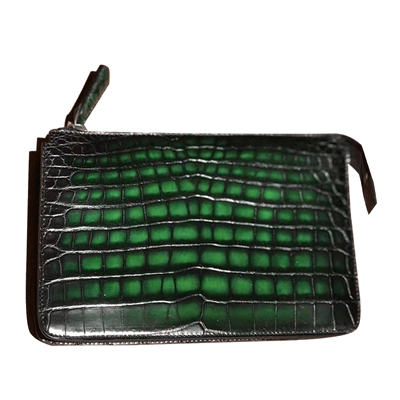 黑曼巴尼罗鳄鱼皮肚皮手工擦色夹包薄款信封包真皮潮男2022新款