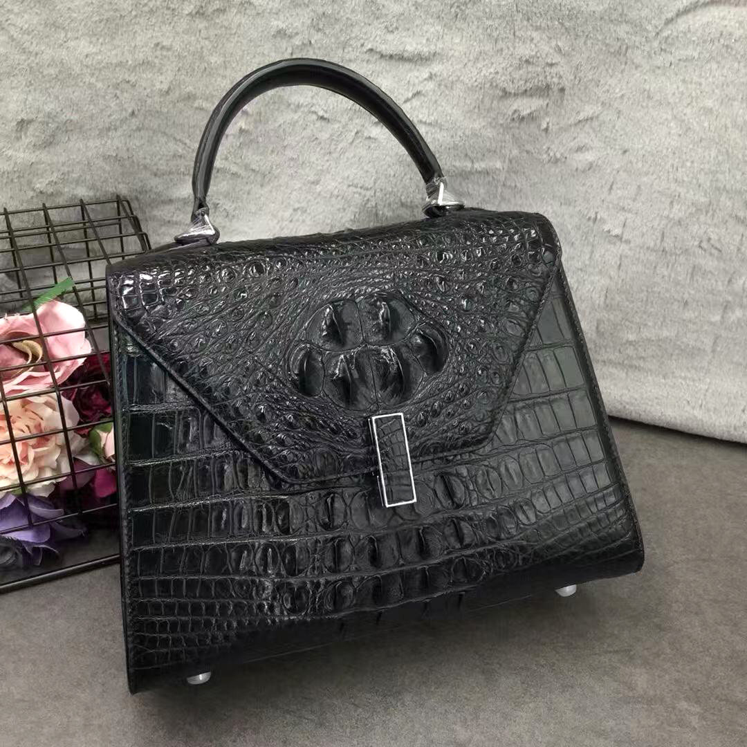 紫色黑色绿色鳄鱼皮女包真皮高档女士手提包锁扣时尚新款包包稀有