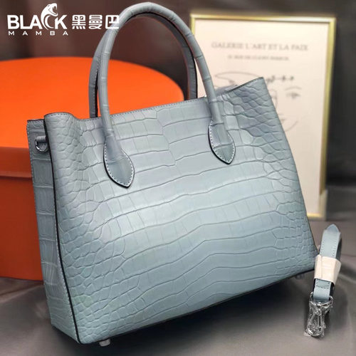 黑曼巴哑光鳄鱼皮肚皮女士手提包真皮通勤包大容量磁扣柠檬黄
