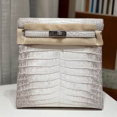 ado喜马拉雅白尼罗鳄鱼皮双肩包全手工缝女士小背包银扣凯莉包