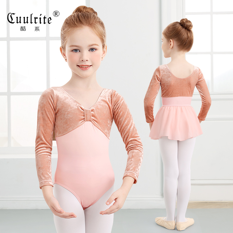 中国舞女童形体练功服拼绒连体服