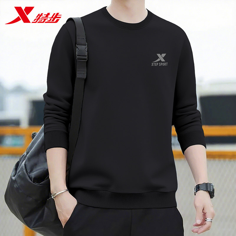 特步黑色卫衣男圆领长袖t恤秋冬2026新款官网旗舰宽松休闲套头衫,运动服/休闲服装,运动卫衣/套头衫,淘宝优惠券,粉丝福利购,淘宝优惠卷