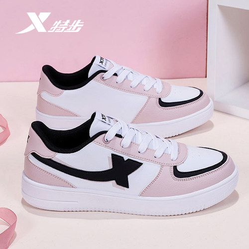 特步女鞋小白鞋女新款皮面防水