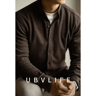 UBV轻熟磨毛蓄热羊毛长袖衬衫男士2025秋冬保暖轻熟内搭立领衬衣
