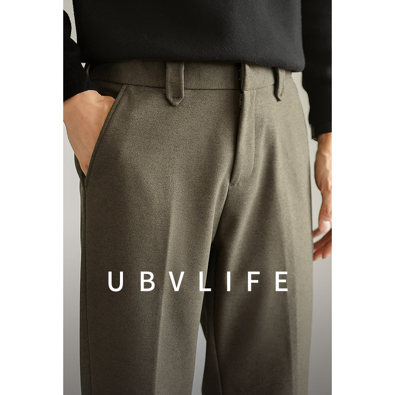 UBV磨毛直筒休闲秋冬西裤男毛呢