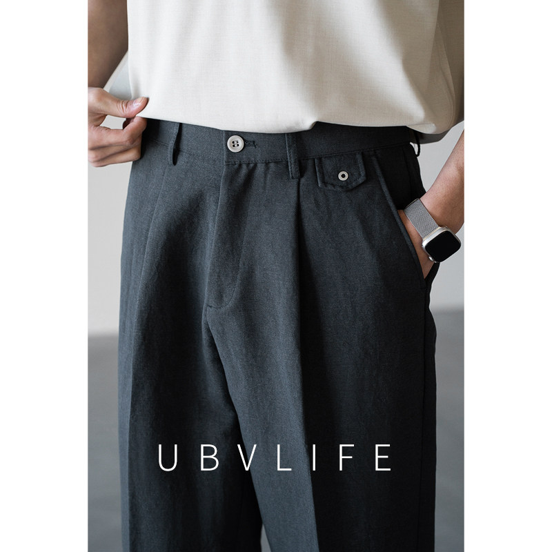 UBV莱赛尔含羊毛单褶锥形裤男士2026春季新款垂感休闲老钱风西裤
