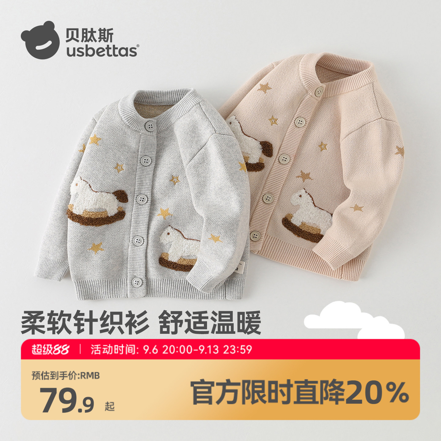 贝肽斯儿童毛衣春秋男童女童宝宝毛线衣加厚针织衫婴儿开衫外套S