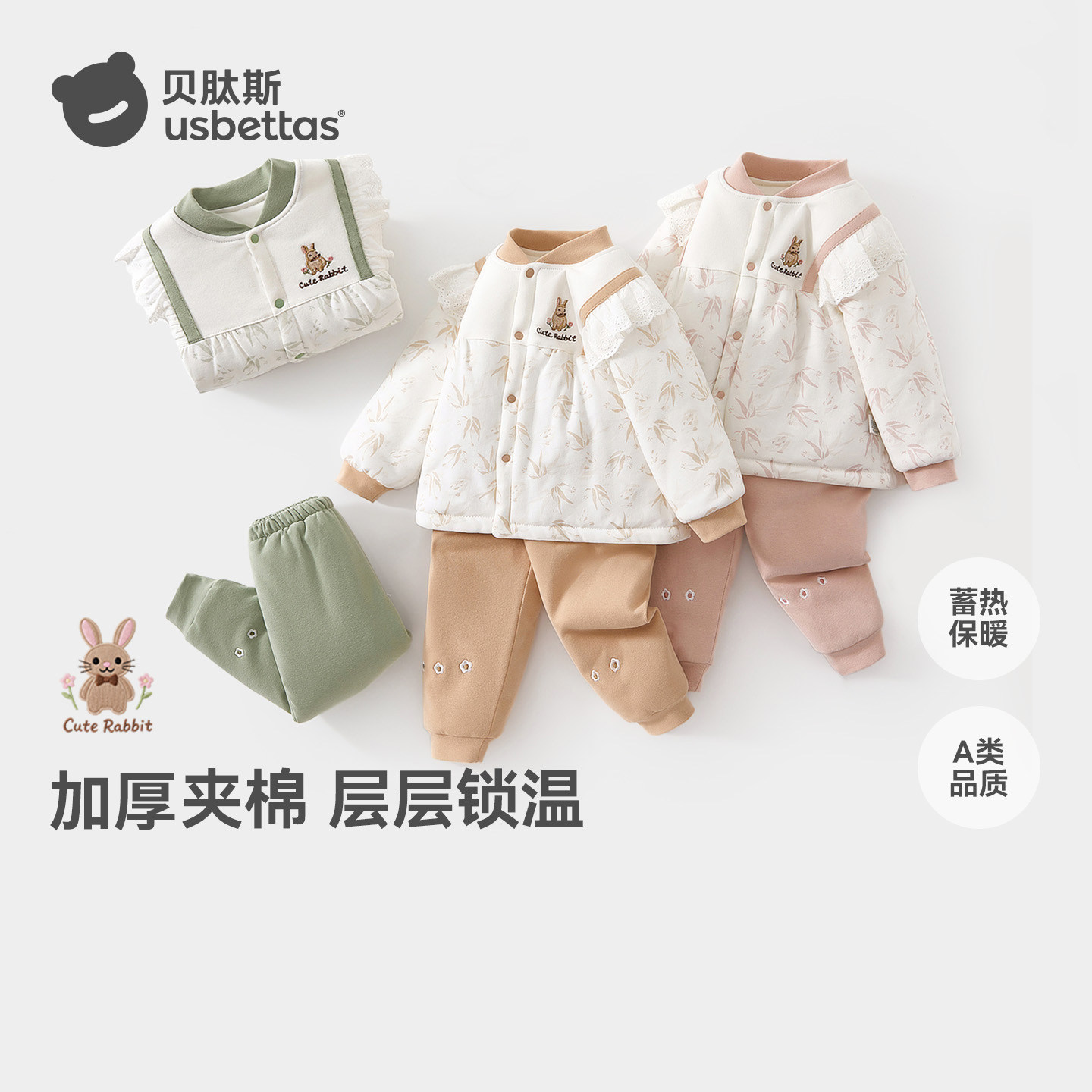 贝肽斯婴儿分体套装秋冬装男女宝宝棉服裤儿童加厚保暖棉袄外套S