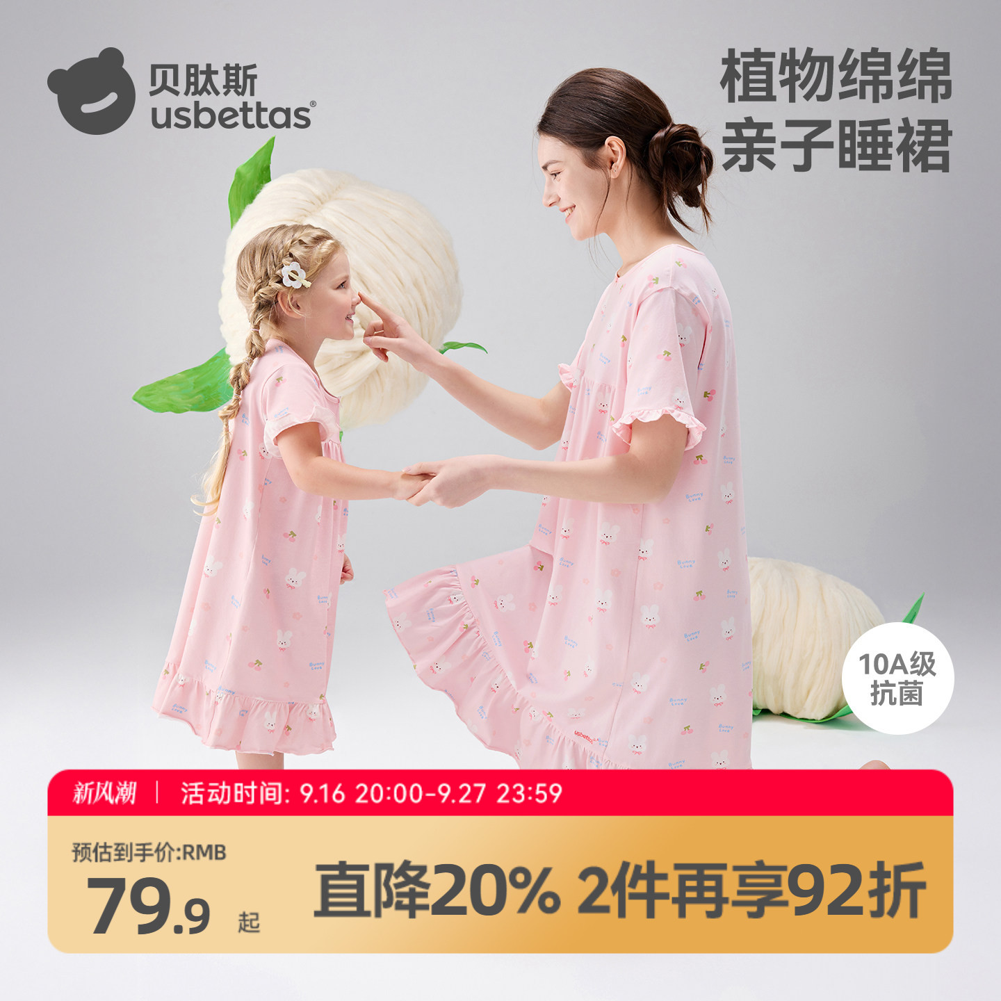 贝肽斯母女款亲子装睡裙夏季短袖图片