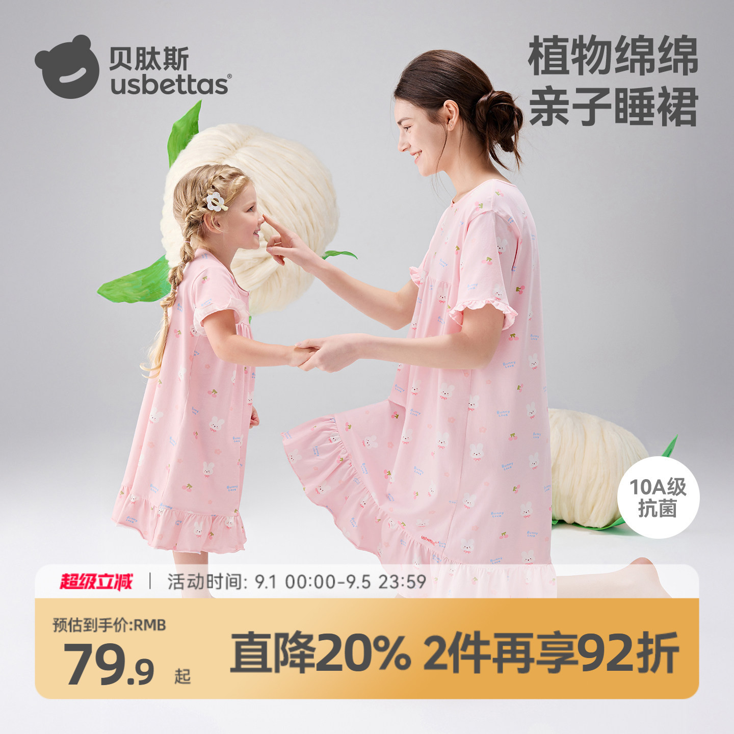 贝肽斯母女款亲子装睡裙夏季短袖图片