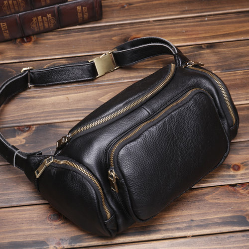 多功能真皮机车复古胸包牛皮腰包