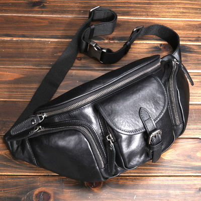 头层植鞣牛皮腰包时尚真皮胸包