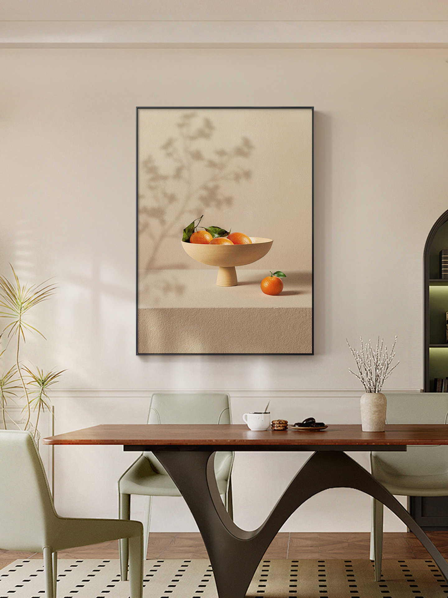 简约现代高级感餐厅装饰画玄关壁画北欧静物光影艺术单幅餐桌挂画