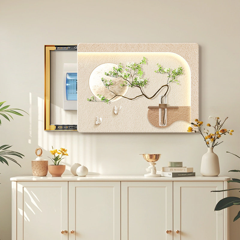 奶油风电表箱装饰画2025新款绿植弱电箱盒壁画遮挡盖板配电箱挂画