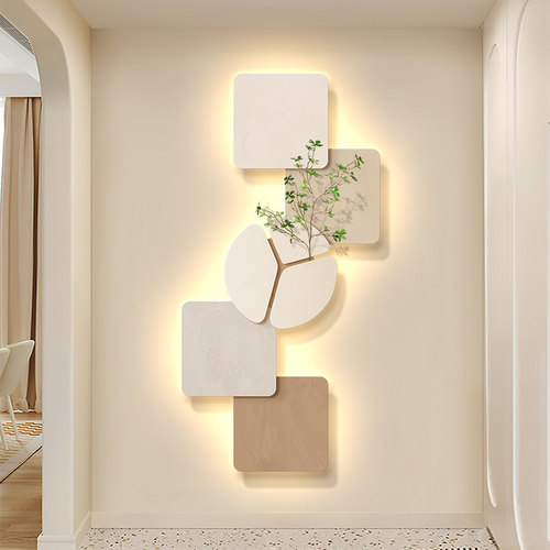 玄关装饰画led入户正对门壁画灯画绿植客厅走廊过道进门墙上挂画