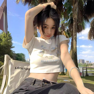 短款bm风露脐上衣女白色打底衫2026夏季新款甜辣修身短袖T恤ins潮