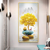 风景画玄关卧室轻奢镶钻晶瓷画 沙发背景墙竖版 客厅装 饰画新中式