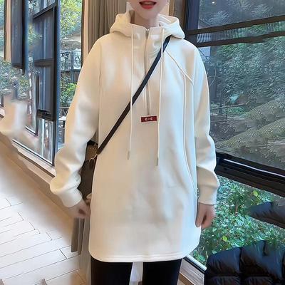 中长款加绒连帽卫衣女