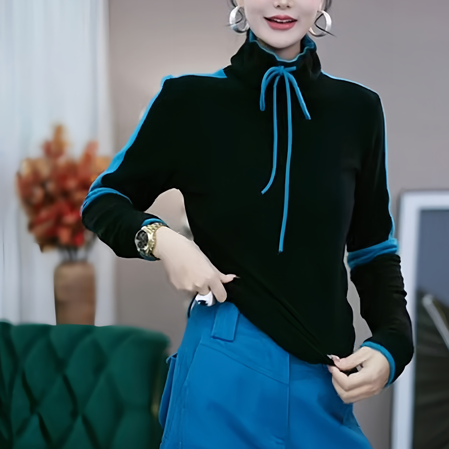 撞色高领立领双面奥绒保暖卫衣