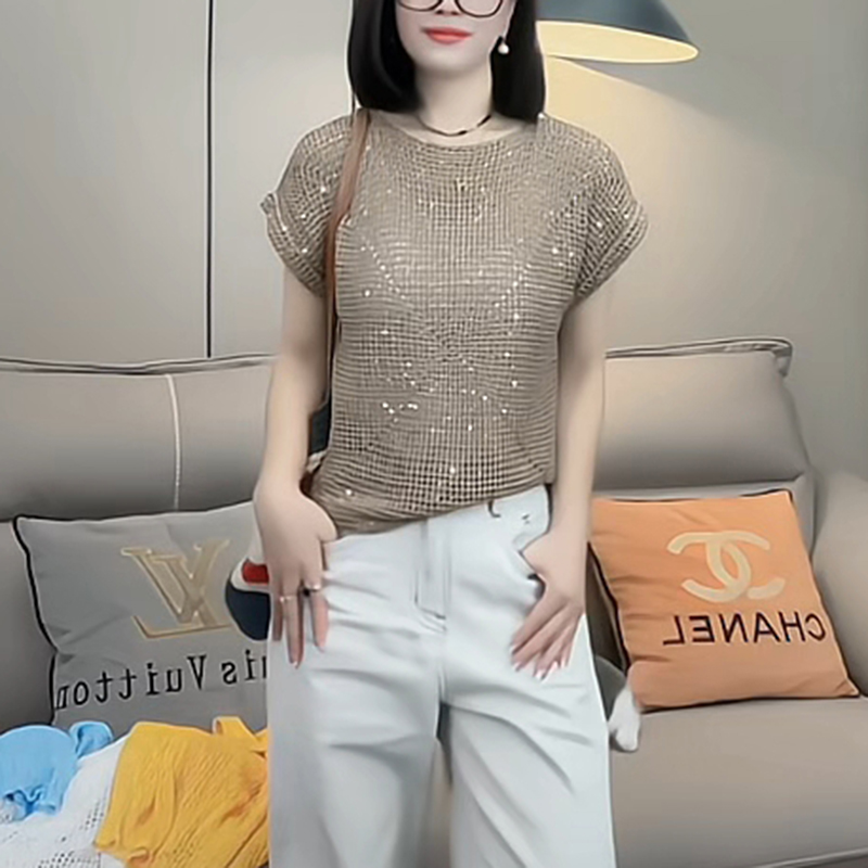 高级感新款亮片冰丝针织衫女