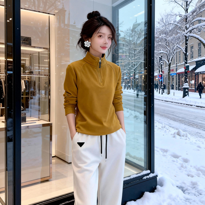 布多欣半拉链立领显瘦卫衣女