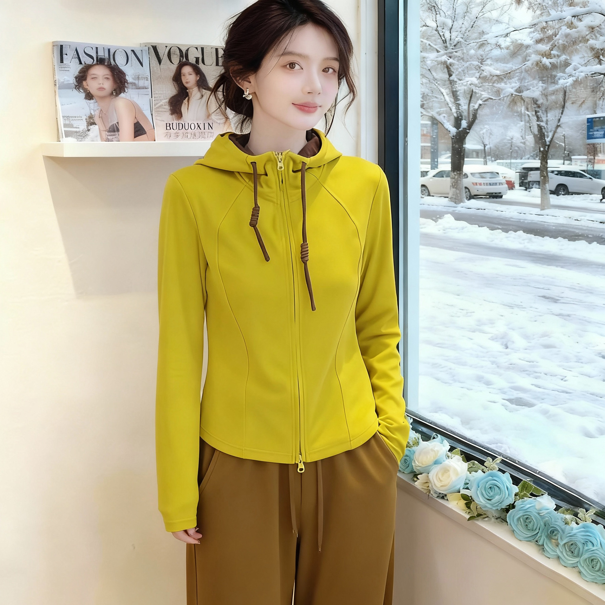 欧洲站2026年秋冬新款连帽拼接撞色卫衣双拉链修身显瘦百搭外套女,女装/女士精品,常规大码外套,淘宝优惠券,粉丝福利购,淘宝优惠卷