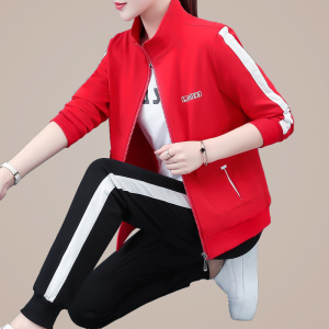 休闲套装女秋冬加肥加大码宽松显瘦胖mm长袖三件套纯棉跑步运动服