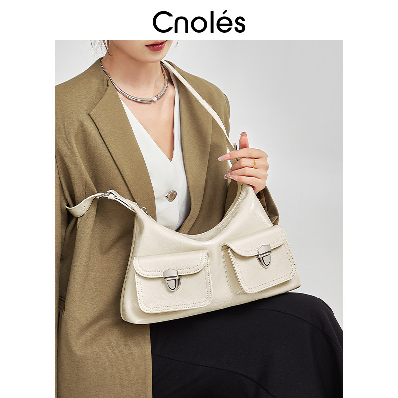 Cnoles蔻一双子包白色腋下包女2025新款高级感单肩大容量斜挎包女