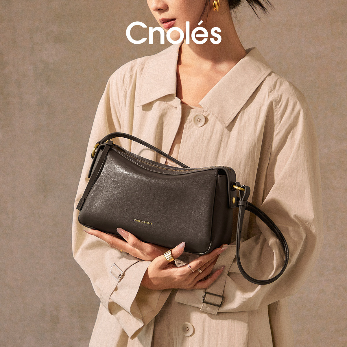 Cnoles蔻一植鞣皮枕头包女高级感通勤斜挎包包包女式2025秋冬新款