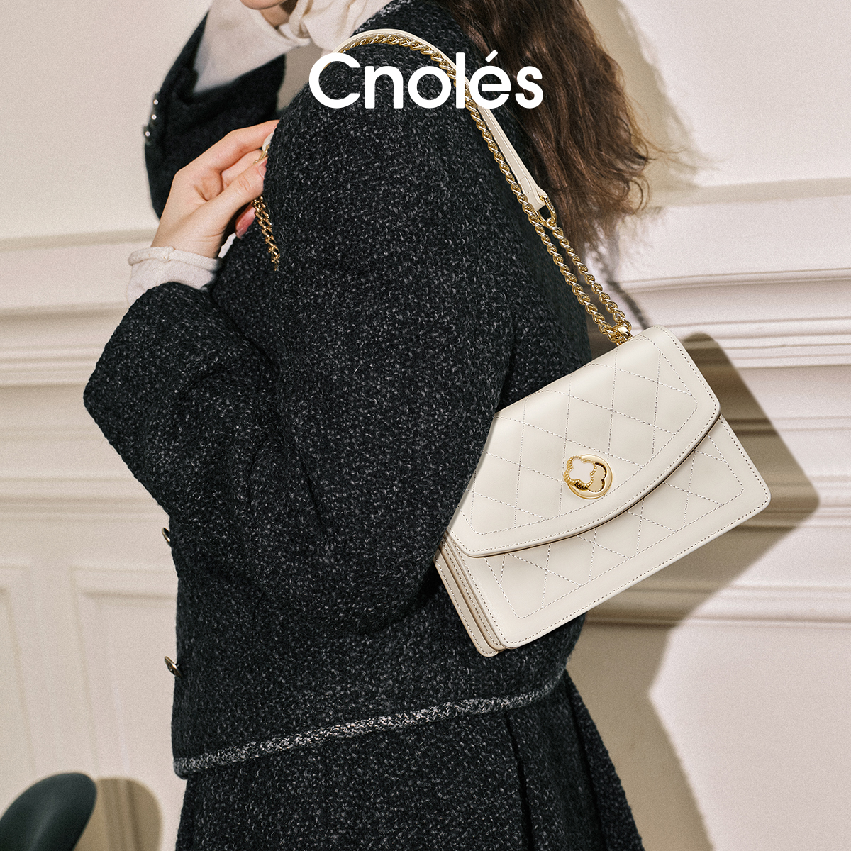 Cnoles蔻一包包女菱格链条包高级感百搭单肩斜挎包包女式2025新款