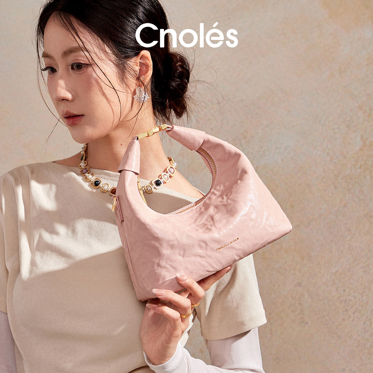 Cnoles蔻一疏月包粉色月牙包包女新款通勤单肩包手提包小拎包夏季