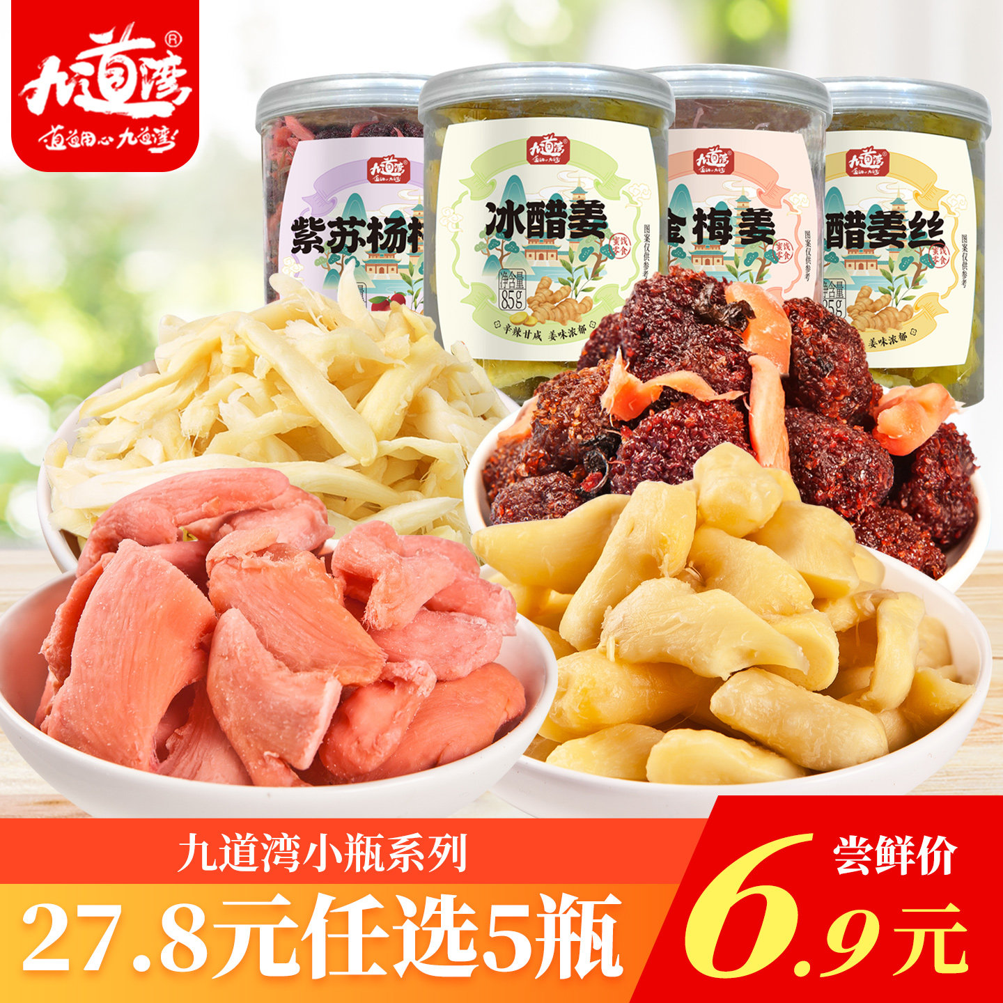 九道湾蜜饯果脯果干零食红姜杨梅小瓶装组合装办公室休闲零食小吃