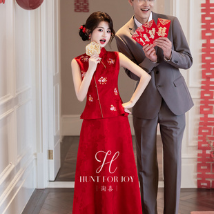 无袖 高级感新娘订婚敬酒服夏季 旗袍女 套装 淘喜「钟毓」红色新中式