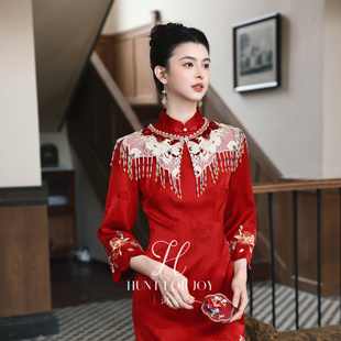 淘喜原创「若烟」新娘红色披肩订婚旗袍新中式 敬酒服礼服女小个子