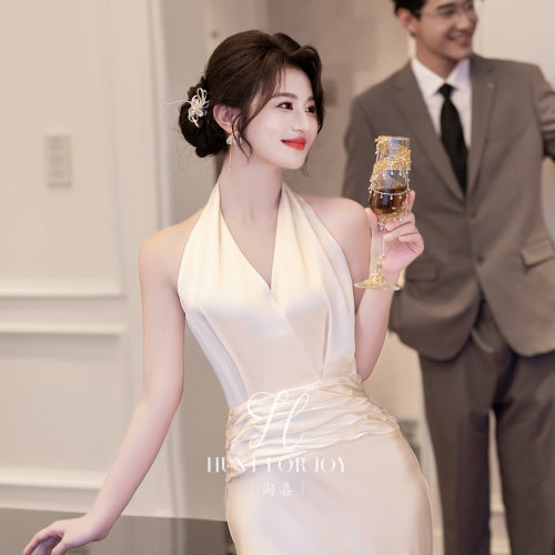 高级法式晨袍新娘订婚领证小白裙