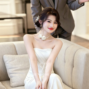 淘喜「浮光」法式高级感订婚礼服裙抹胸结婚敬酒服小众新娘晨袍女